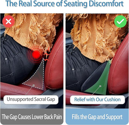 Ergonomic Sacral Cushion for Car & Office Chair - Fills Seat Gap for Tailbone & Lower Back Support, Memory Foam Wedge Pillow for SI Joint Comfort, Non-Slip Design with Seat Anchor