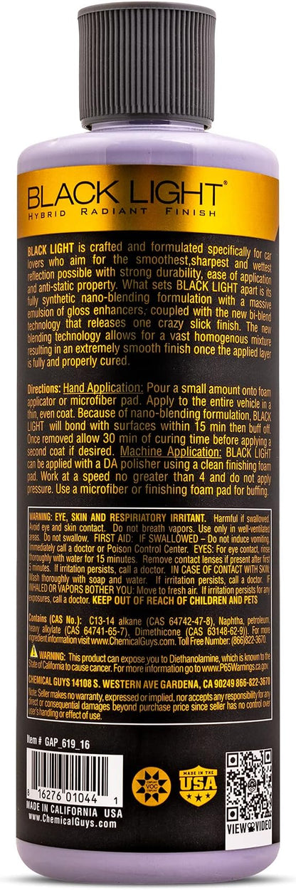 Chemical Guys Black Light Hybrid Radiant Finish - Premium Glaze and Car Sealant for Black and Dark Colors - Enhances Depth, Gloss & Protection on Cars, Trucks, SUVs & More, 16 fl oz Bottle