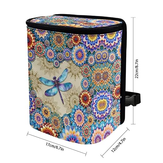BIGCARJOB Lotus Dragonfly Car Trash Can Multipurpose Car Garbage Bin with Adjustable Straps,Women Trash Bags Can Organizer Storage for Front Back Seat Accessories