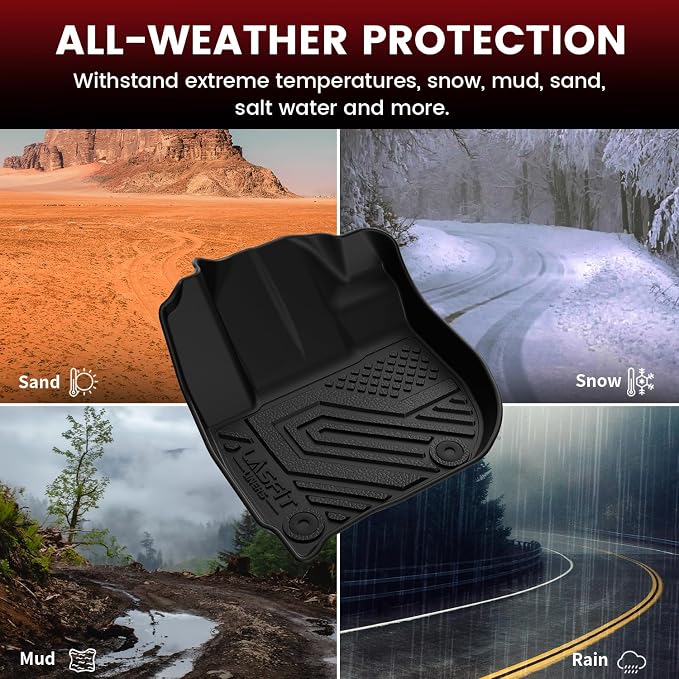 LASFIT Floor Mats & Cargo Mat for Honda HRV 2016-2022 (AWD Model), All Weather TPE Custom Fit HR-V Floor Liner Accessories, 1st & 2nd Row & Trunk Mat Full Set, Black (Not for FWD)