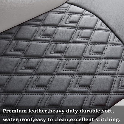 JOJOBAY Chevy Silverado Seat Covers,Leather Seat Covers for GMC Sierra,Custom Fit 2007-2024 1500 2500HD 3500HD Crew Double Extended Regular Cab,LT LZT RST(Full Set,Black Grey)
