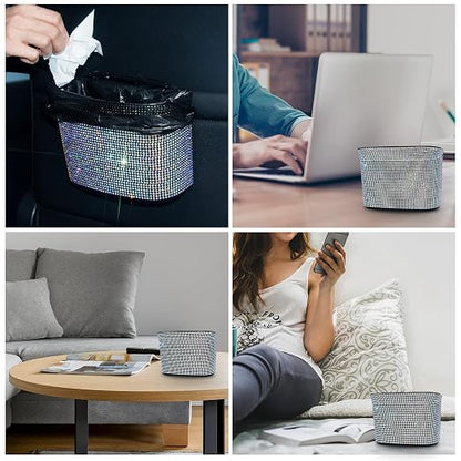 Cavalcade Car Trash Can, Hanging Trash Bin, Leakproof Garbage Organizer, Bling Vehicle Waste Basket, Mini Dustbin Container with Clip for Car, Office, Kitchen, Bedroom, Home and More, Multicolor
