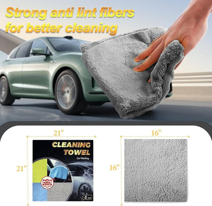 Car Wash Towels 16x16 - Coral Fleece, Grey 6-Pack | 450gsm thick coral fleece. Highly absorbent, lint & scratch-free for auto detailing, washing, and home cleaning.