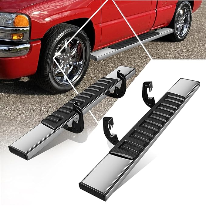 [Pair] 6.75 Inch Chrome Stainless Steel Running Boards Side Step Bars Compatible with 07-19 Silverado Sierra Regular Cab