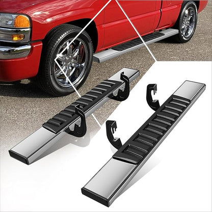 [Pair] 6.75 Inch Chrome Stainless Steel Running Boards Side Step Bars Compatible with 07-19 Silverado Sierra Regular Cab