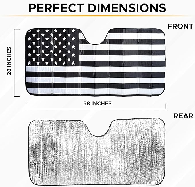 EcoNour Accordion Car Windshield Sun Shade American Flag Design | Reflective Car Window Shades for UV Protection & Heat Block | Foldable Sun Shield for Front Window | 58 x 27.5 Inches