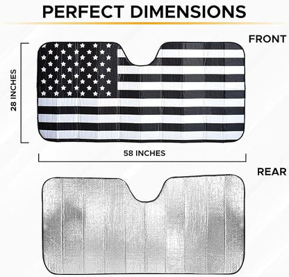EcoNour Accordion Car Windshield Sun Shade American Flag Design | Reflective Car Window Shades for UV Protection & Heat Block | Foldable Sun Shield for Front Window | 58 x 27.5 Inches