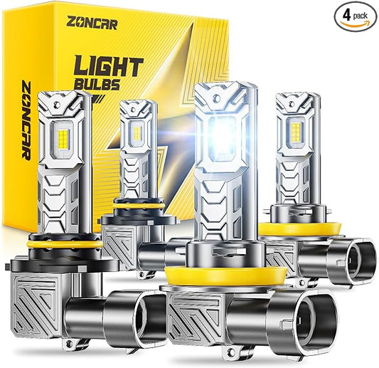 9005 H11 Fog Light Bulbs Combo, 10X Brighter 120000LM 6500K White HB3 H8 Driving Light Bulbs, 1:1 Size Plug N Play, 60,000hrs Long Lifespan, No Flicker, 99% Compatibility, Box of 4