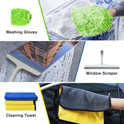 Car Detailing Kit Car Detailing Brush Set 62'' Mop Sponge with Long Handle&Chenille Replacement Head Auto Detailing Brushes Car Wash Kit Car Accessories Car Cleaning Tools for Interior/Exterior/Wheels