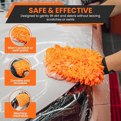 24"x36" Twisted Loop Car Drying Towel & Wash Mitt | 1200GSM Ultra Thick & Absorbent Detailing Towels | Large Microfiber Cleaning Cloth for Washing & Polishing | Micro Fiber Rags for Car Care