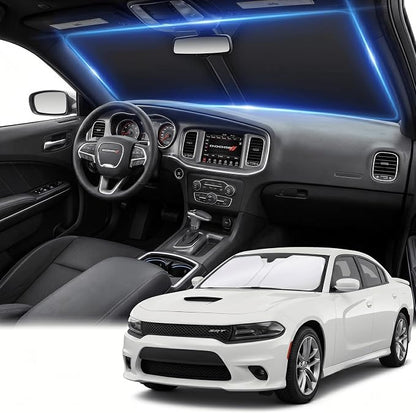 Windshield Sun Shade for Dodge Charger 2011-2023 Sunshade Front Window Shade Custom Fit Charger Accessories Sun Visor Foldable Shade Blocks UV Rays Accessories