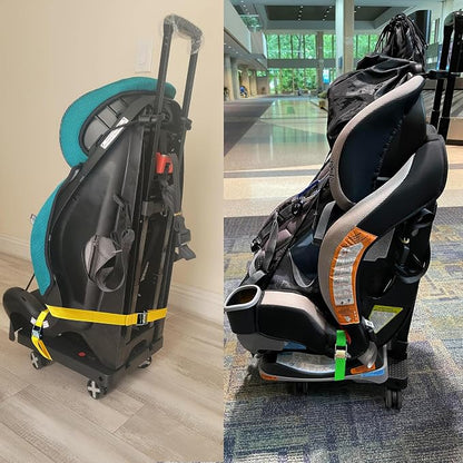 Car Seat Dolly for Airport - CarSeat Roller Cart Wheels for Airplane - Car Seat Travel Cart Carrier with Straps Foldable Luggage Trolley Folding Hand Truck (Yellow)