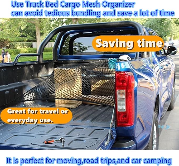Cargo Net Suitable for Daily Light Loads of SUV Trucks,Mesh Organizer 4'x4' Stretches to 7'x7',Highly Elastic Truck Bed Net for Pickup Truck Bed