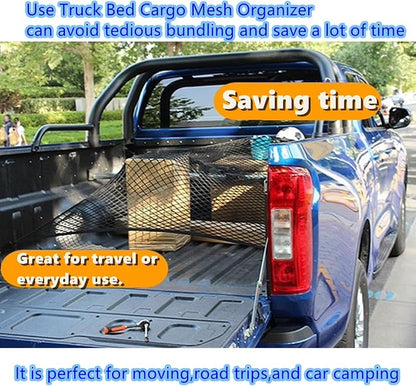 Cargo Net Suitable for Daily Light Loads of SUV Trucks,Mesh Organizer 4'x4' Stretches to 7'x7',Highly Elastic Truck Bed Net for Pickup Truck Bed