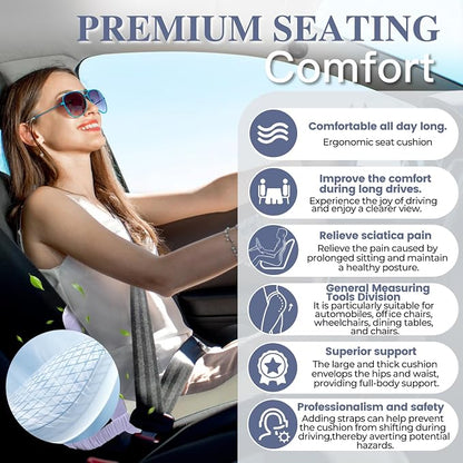 Memory Foam Seat Cushion for Sciatica & Back Pain Relief - Ergonomic Chair Pad with Adjustable Strap & Supportive Comfort Cover, Non-Slip for Car, Truck, Office Chair -Purple