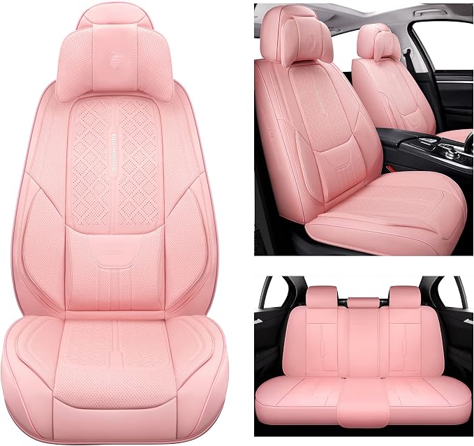 NS YOLO Universal Leather Car Seat Covers Full Coverage,Waterproof Custom Fit for Cars,SUVs and Trucks, Premium PU Leather Automotive Seat Protector with Anti-Slip Design,Pink Seat Cover for 5 Seats