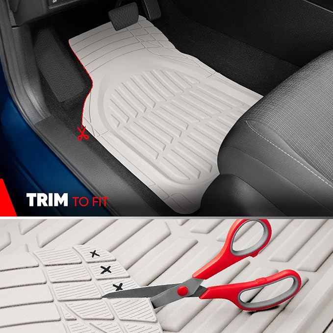 Motor Trend FlexTough LITE Rubber Car Mats Full Set - All Weather White Floor Mats for Trucks, Cars & SUVs - Automotive White Car Floor Mats for Cars Interior Accessories Universal Trim-to-Fit