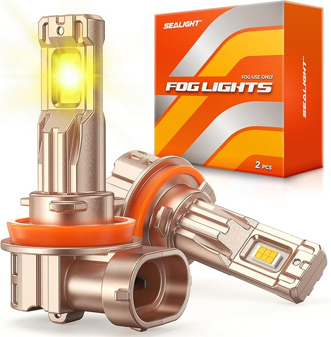 SEALIGHT H11/H16/H8 Yellow LED Fog Light Bulb, 18000LM Ultra Bright Yellow Fog Lights, IP68 Waterproof Injection Sealed,Long Lifespan 80000 Hours, 1:1 Mini Size Easy Install, Pack of 2