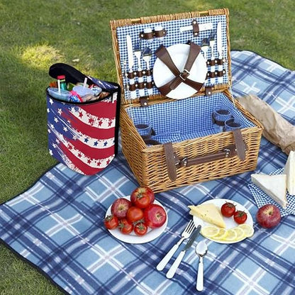 Talayituse American Flag Star Print Car Trash Can with Lid, 4th of July Leak Proof Auto Trash Bag Hanging Vehicle Garbage Can Multipurpose Storage Container for Back Seat Road Trip