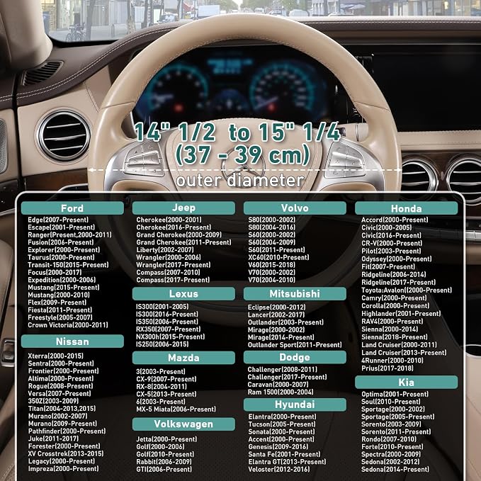 SEG Direct Boho Steering Wheel Cover with Baja Blanket Cloth, Ethnic Style Auto Wheel Cover Made of Coarse Flax, Fits 14 1/2-15 1/4 inches Car Wheel