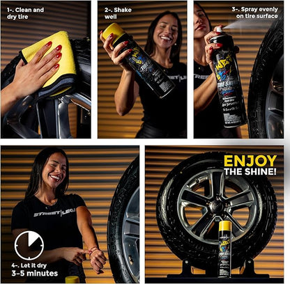 Street Legal The Ultimate Wet Tire Shine, High Gloss Wet-Look Tire Dressing, Silicone-Based Formula, 14 oz Aerosol (Pack of 4)