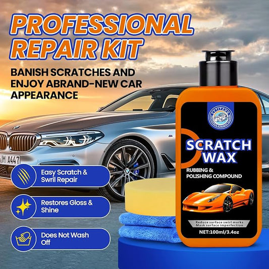 CYTITZNH Scratch Remover Wax – Restore Car Paint, Remove Scratches, Scuffs & Swirls, Safe for All Paint Finishes, Easy DIY with Buffer Pad & Towel, 100ML/3.4oz