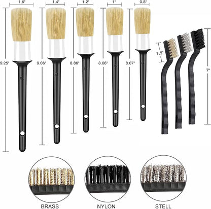 HMPLL 10pcs Car Detailing Kit, Premium Detailing Brush Set Includes 5 Soft Car Detailing Brushes, 3 Wire Brush, 2 Air Vent Brush for Cleaning Car Interior and Exterior Detailing, White