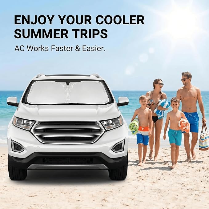 Windshield Sun Shade for Ford Edge 2015-2024 Double Layer 240T Front Window Shade Custom Fit Edge Sun Visor Foldable Shade Blocks UV Rays Summer Must Have Car Accessories