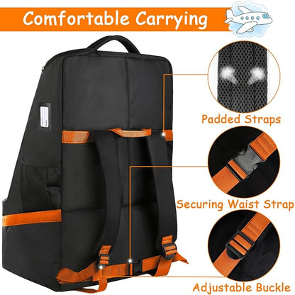 YOREPEK Car Seat Travel Bag, Padded Car Seats Backpack for Air Travel, Heavy Duty Gate Check Carseat Travel Bag for Airplane, Airport Gate Check Bag (Orange)