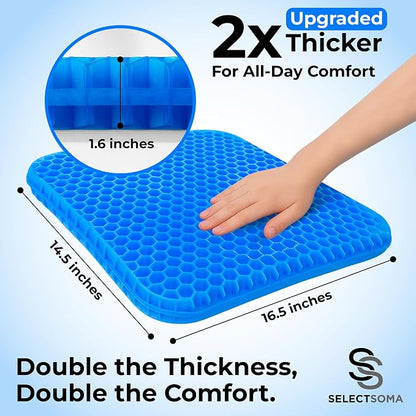 SelectSoma Double-Thick Gel Seat Cushion for Long Sitting Pressure Relief for Back, Sciatica, Coccyx, Tailbone Pain - Cushion for Airplane Travel, Office Chair, Wheelchair, Car & Truck - Egg Seat Pad
