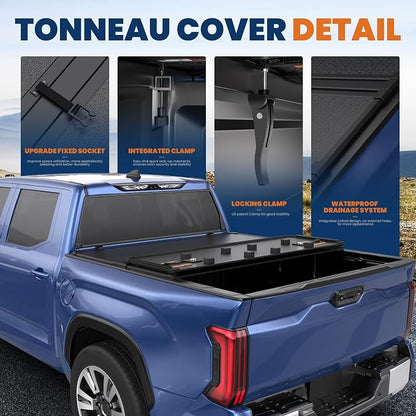 6.5FT Tri-Fold Hard Truck Bed Tonneau Cover Compatible with 2007-13 Tundra | Toyota Tundra Styleside Solid Truck Bed On Top Aluminum Bed, Tonneau Cover with T Slot Rails(78in)