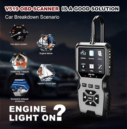 V519 OBD2 Diagnostic Scanner Tool - Vechicle Check Engine Light Code Reader with Battery Voltage Tester, I/M Readiness, Reset, and Code Eraser for All OBDII Car Since 1996 Grey