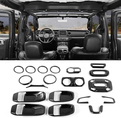 21PCS Full Set Interior Trim Kit for 2018-2023 Jeep Wrangler JL JLU,Side Outlet Door Handle Bowl Roof Reading Light Cover Trim (Carbon Fiber)
