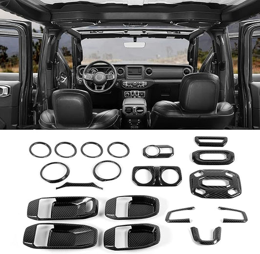 21PCS Full Set Interior Trim Kit for 2018-2023 Jeep Wrangler JL JLU,Side Outlet Door Handle Bowl Roof Reading Light Cover Trim (Carbon Fiber)