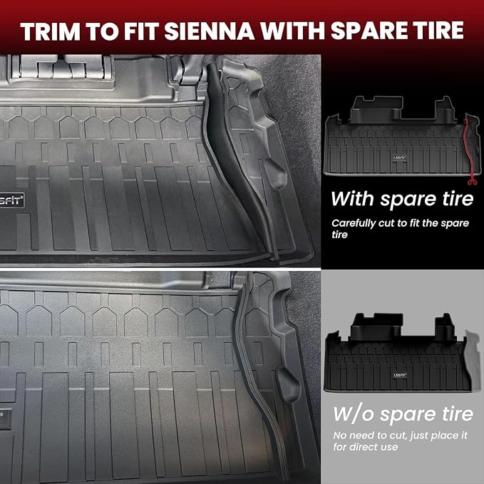 LASFIT Floor Mats&Trunk Mats for Toyota Sienna 7 Seats 2021-2025 2026 (not fit 25 26 Platinum) All Weather TPE Custom Fit Floor Liner for Sienna XLE/XSE/Limited/Edition 7 Passenger