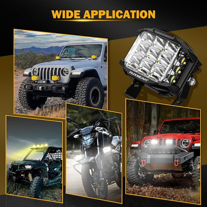 Auxbeam 5" 168W LED Cube Pods Offroad Driving Light with Amber Covers, 16440LM Bright Square Offroad Lights with Side Shooter 270° Combo Beam Ditch Light, DRL for Jeep ATV Wrangler Ford Truck Pickup