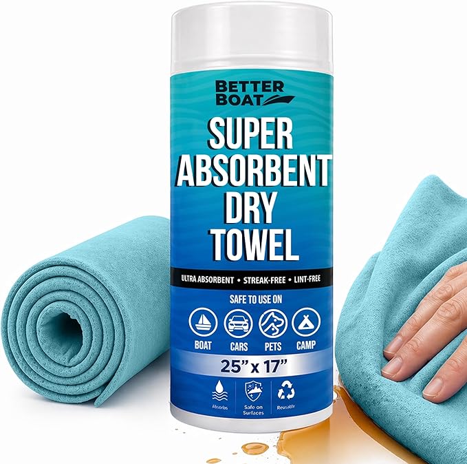 Super Absorbent Towels, Synthetic Chamois Cloth for Car and Boat Drying, Smooth Cooling Towel, Marine Grade Cleaning Supplies, PVA Shammy Dry Towel 1 Pack