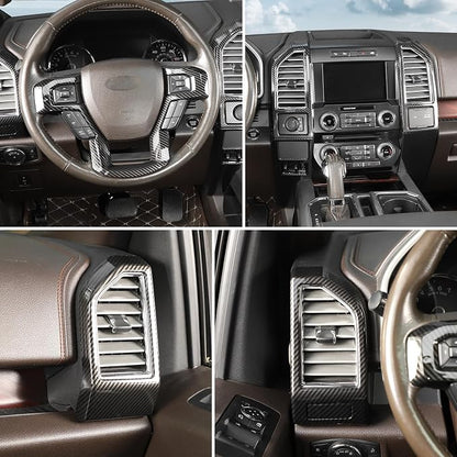 Voodonala for F-150 2015-2020 Center Console Interior Trim Cover Kits Compatible with Ford F150 2015-2020(Carbon Fiber Black,8Pcs/Set)