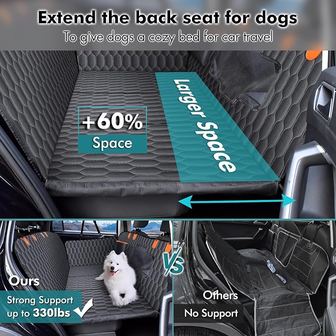 Chumajor XL Back Seat Extender for Dogs-Supports 400lb,Waterproof Dog Car Seat Cover Hard Bottom-Detachable,600D Oxford Cloth Proof Nonslip Soft,Dog Hammock for Car,SUVs