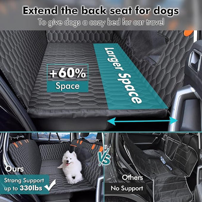 Chumajor XL Back Seat Extender for Dogs-Supports 400lb,Waterproof Dog Car Seat Cover Hard Bottom-Detachable,600D Oxford Cloth Proof Nonslip Soft,Dog Hammock for Car,SUVs