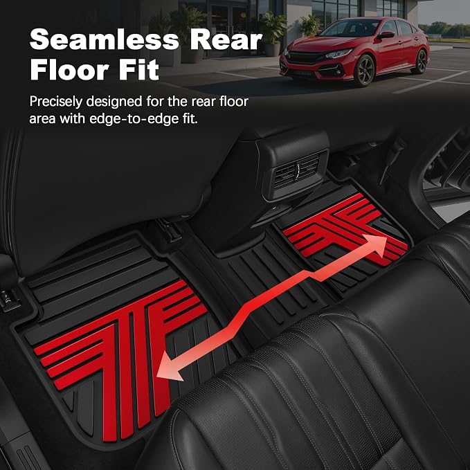 Floor Mats Fit for Honda Civic Sedan 2016-2021 & Hatchback 2017-2021 & Coupe 2016-2020, All Weather Custom Fit Anti-Slip Car Mats for Civic, 1st & 2nd Row, Black & Red