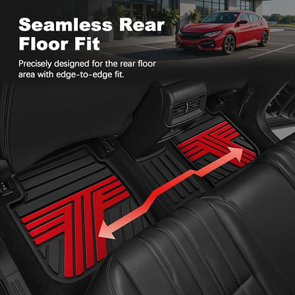 Floor Mats Fit for Honda Civic Sedan 2016-2021 & Hatchback 2017-2021 & Coupe 2016-2020, All Weather Custom Fit Anti-Slip Car Mats for Civic, 1st & 2nd Row, Black & Red