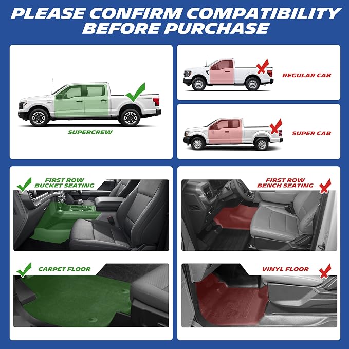 Michelin Vehicle Mats, All-Weather TPE Custom Fit Liner for 2015-2026 Ford F150/2022-2025 Lightning SuperCrew & Super Cab Carpet Floor, First Row, Premier