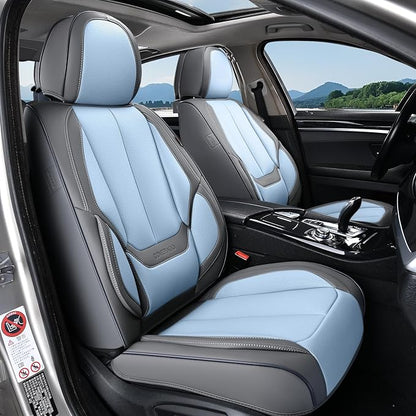 Coverado Seat Covers, Car Seat Covers Full Set, Leather Seat Covers for Cars, Car Seat Protector, Gray Car Seat Covers Front Seats and Back Seats Universal Fit for Most Cars Lightblue