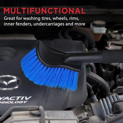 TAKAVU 17.5" Wheel Tire Body Brush Stiff Bristle - Gentle Car Wash Brush Long Handle for Safe Tire Sidewall & Wheel Cleaning - Scratch - Free Automotive Tool (Blue)