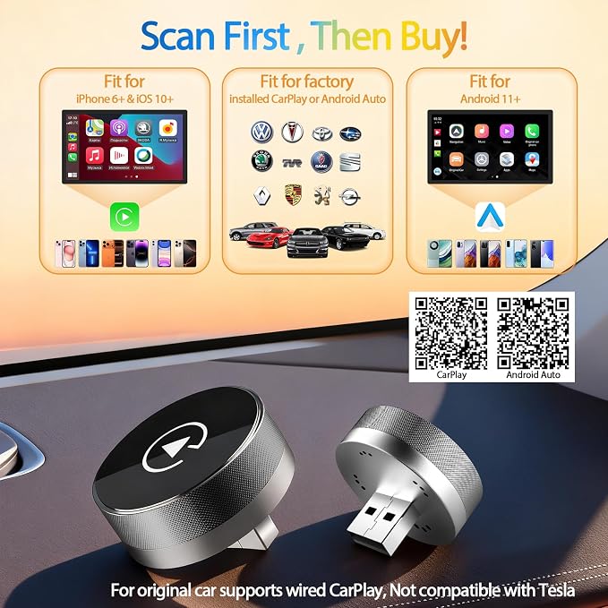 2-in-1 Wireless CarPlay Adapter for Apple iPhone & Android, Plug & Play, Auto Connection, No Latency, 2026 Upgarde Converts Wired Carplay Dongle to Wireless Car Play Adapter for iPhone iOS 10+