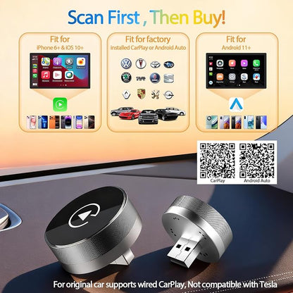 2-in-1 Wireless CarPlay Adapter for Apple iPhone & Android, Plug & Play, Auto Connection, No Latency, 2026 Upgarde Converts Wired Carplay Dongle to Wireless Car Play Adapter for iPhone iOS 10+