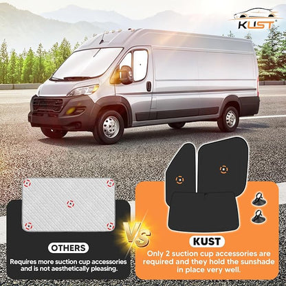 KUST 5-Pack Window Sun Shade for 2014-2025 Dodge RAM ProMaster Interior Accessories Full Size Cargo Van Sunshade Full Coverage Window Shades Silver & Black Shade, Sun Shield Blocks UV Rays Heat