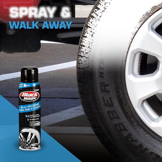 Black Magic 120255 All in One Tire Wet Foam Cleans, Shines & Protects Tires while Lifting away Grime, Grease & Dirt, Ultra Gloss Shine - Cherry Scent