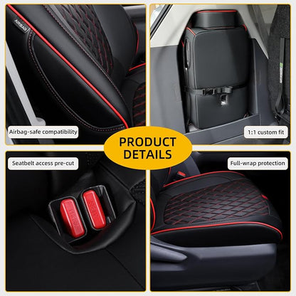 Custom Fit Sienna Seat Covers for 2021-2026 Toyota Sienna LE XLE 8-Passenger, Waterproof Faux Leather Full Set Airbag Compatible 3-Row Car Seat Protectors (Black+Red)